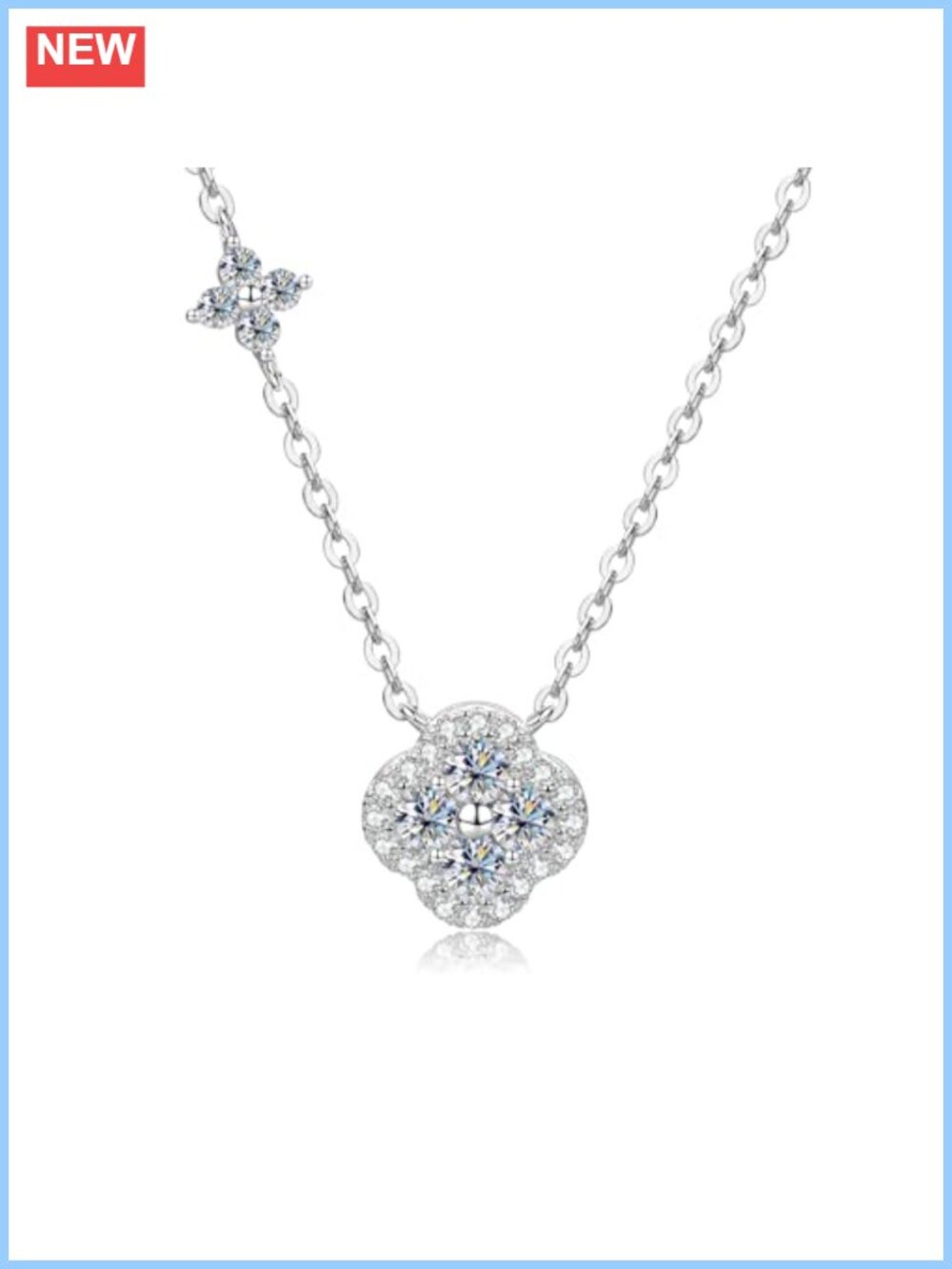 14K Gold Plated Moissanite Clover Necklace Dainty Pendant Jewelry Gift for Women
